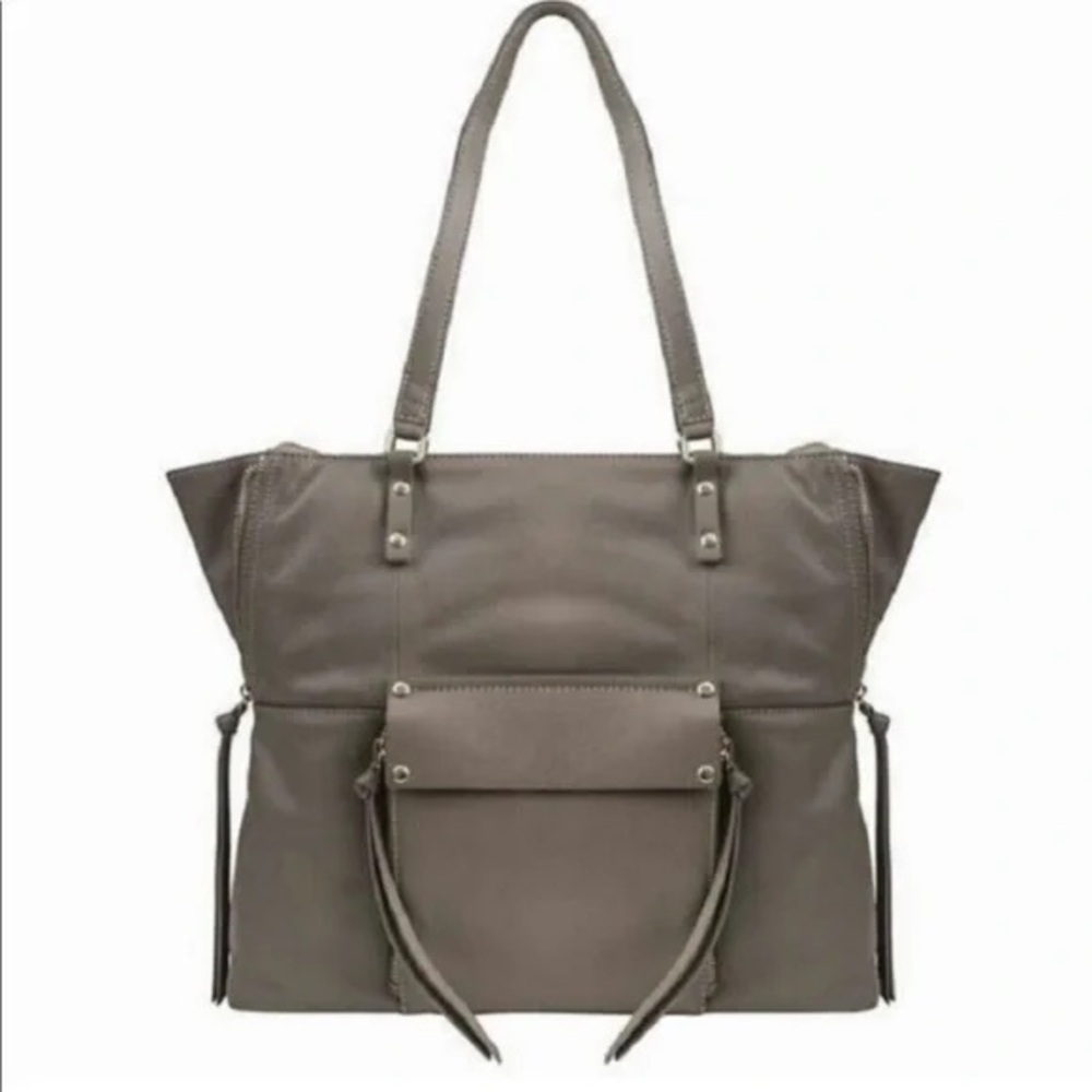 Vintage KOOBA Large Leather Expandable Grey/Brown/Taupe Tote Bag MSRP $395